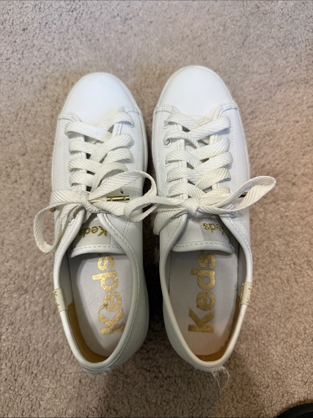 Keds White Low-Top Sneakers Platform with Gold Accents